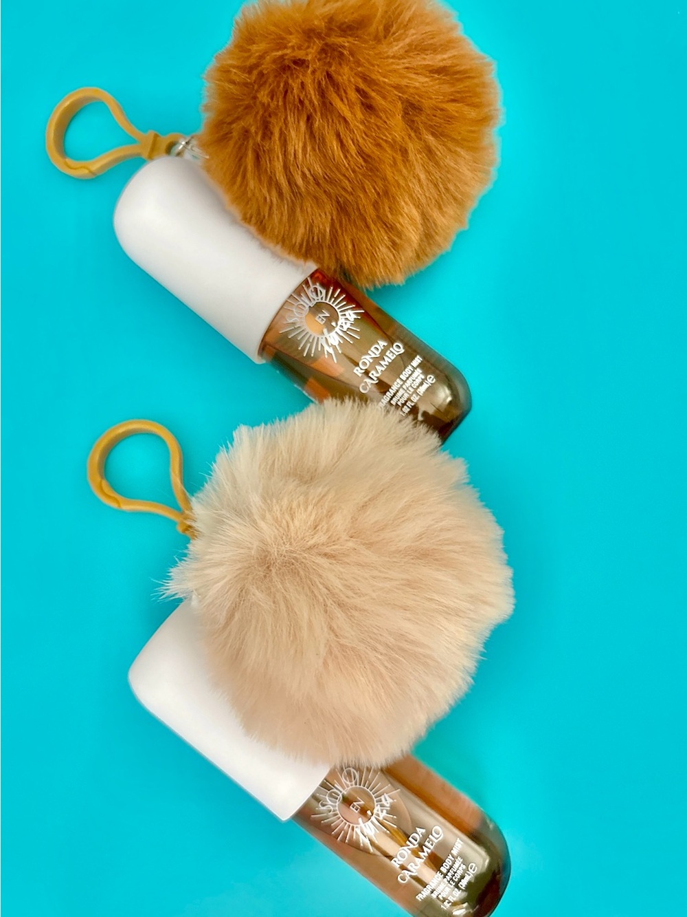 Solo en Ibiza Pocket Body Mist with Pom Pom Keychain Beige or Caramel (You Pick)